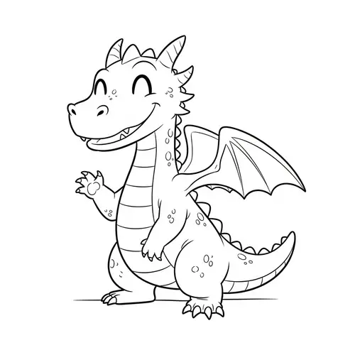 Cute Cartoon-Style Dragon Illustration | Minimal Monochrome Art