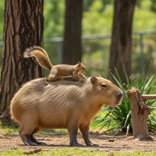 Capybara and Squirrel Playful Interaction | Wildlife Scene