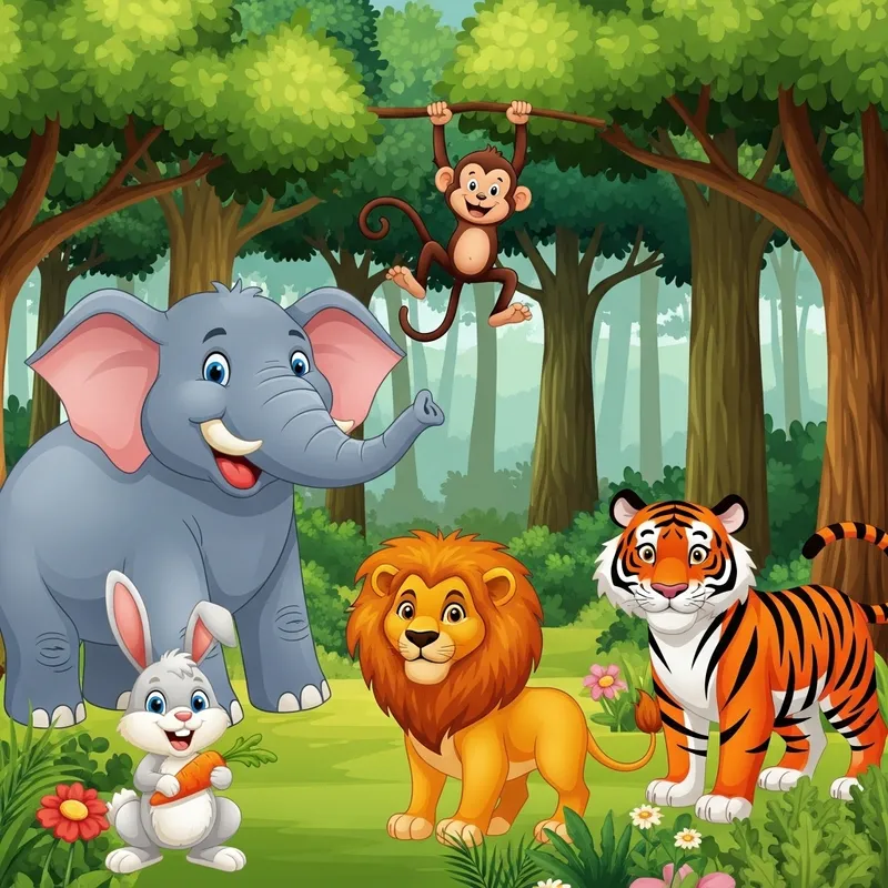 Lively Forest Clipart with Joyful Animals Lively Forest Clipart with Joyful Animals