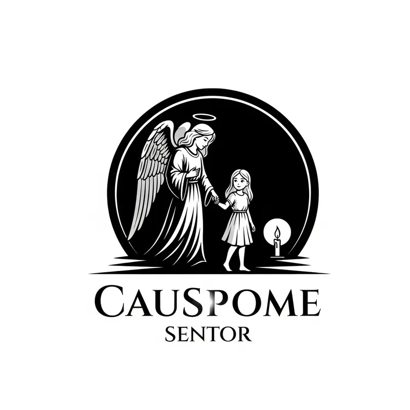 Guardian Angel Teacher Leading Caucasian Girl with Candle in Monochrome