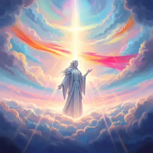 Majestic God Figure Amidst Ethereal Clouds