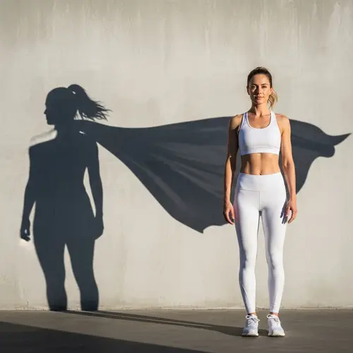 Caucasian Woman Sports Superhero Shadow Cape Wall