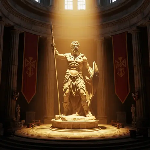 Monumental Fierce Barbarian Statue in Circular Chamber