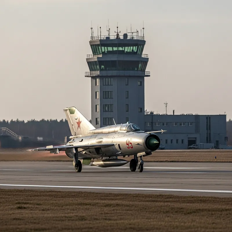 Soviet MiG-21 Taking Off: A Classic Aviation Scene Soviet MiG-21 Taking Off: A Classic Aviation Scene
