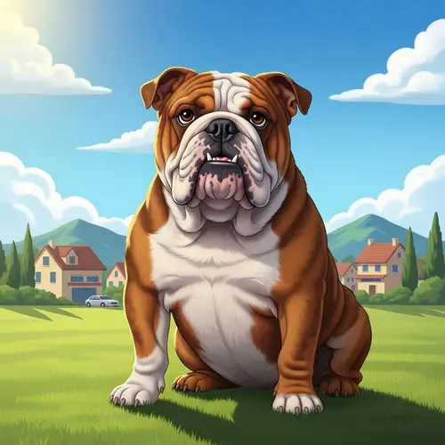 Friendly and Robust English Bulldog in Suburban Landscape