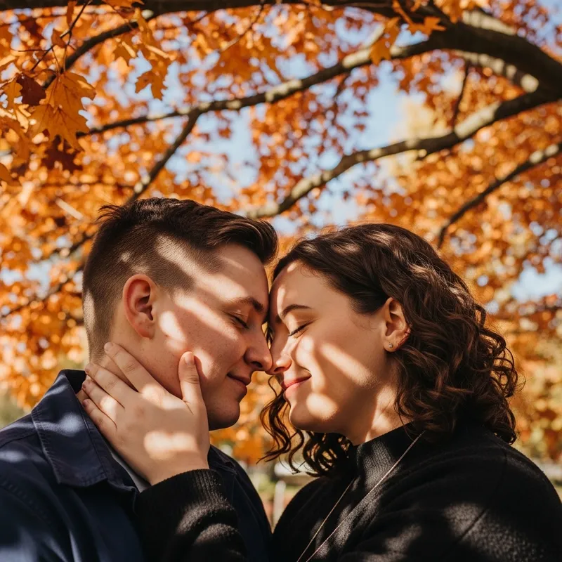Romantic Kiss Under Autumn Tree | Love and Happiness