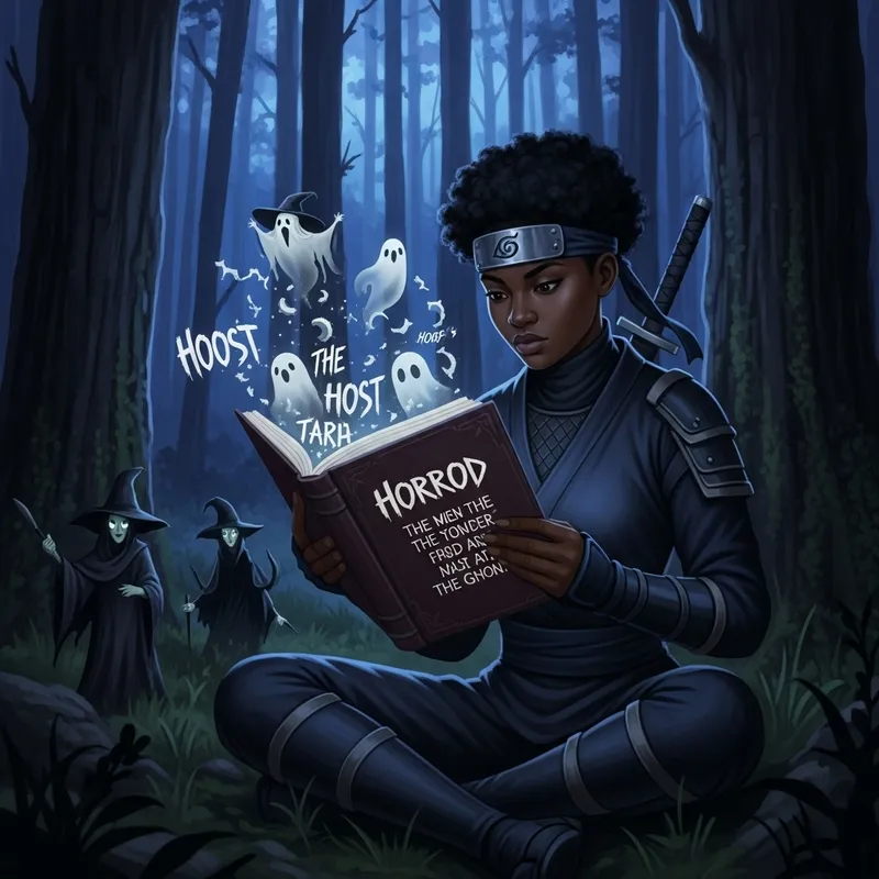 Eerie Twilight Tale: Ninja Woman Unleashes Magic in Enchanted Forest