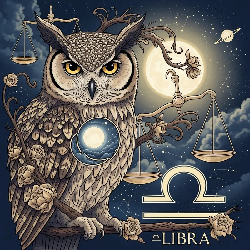 Elegant Owl Symbolizing Libra's Harmony and Intellect