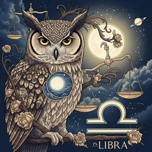Wise and Graceful Owl Symbolizing Libra's Intellect and Harmony