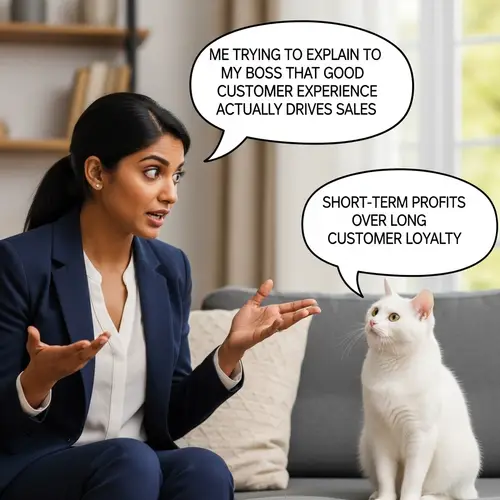 Woman Explaining Customer Experience vs Short-Term Profits