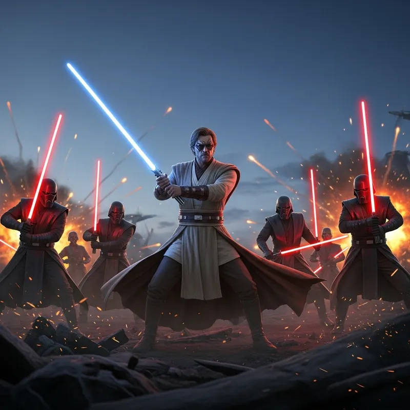 Epic Jedi Knight Defeats Sith Lords: Intense Lightsaber Duel