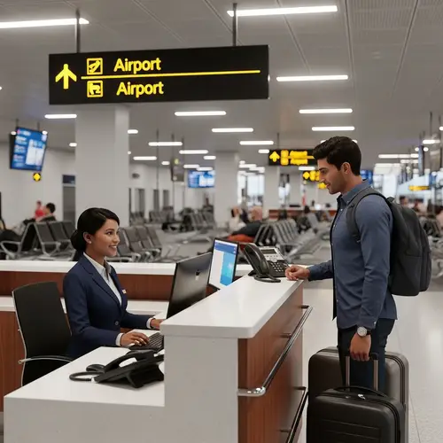 Airport Reception Desk 3D Rendering - Modern Airport Scene