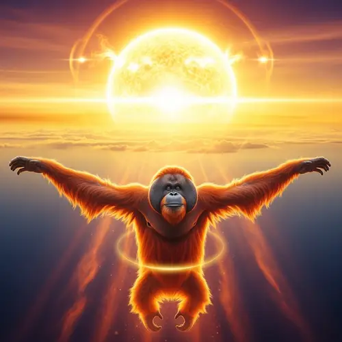 Orangutan Soaring Towards the Sun