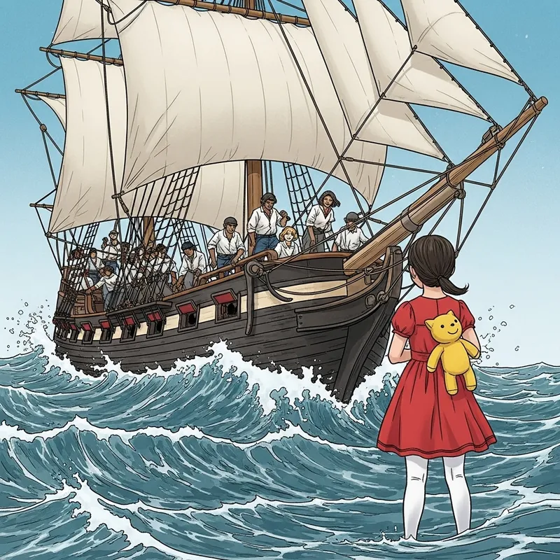 Sailing Ship Illustration Amidst Turbulent Seas