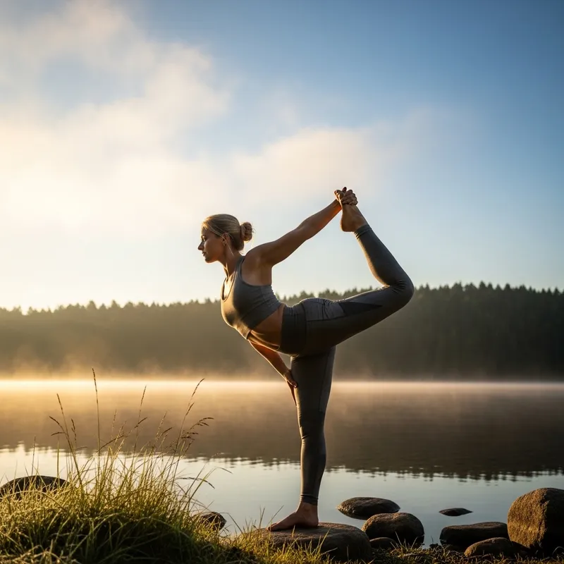 Mia Malkova Enjoying Tranquil Sunrise Yoga by the Lake