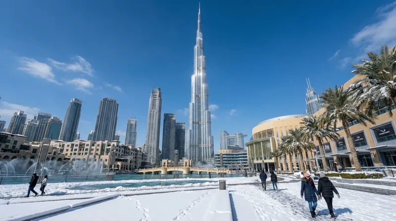 Dubai's Winter Wonder: Snow-Covered Burj Khalifa