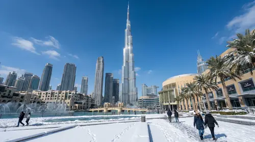 Dubai's Winter Wonder: Snow-Covered Burj Khalifa