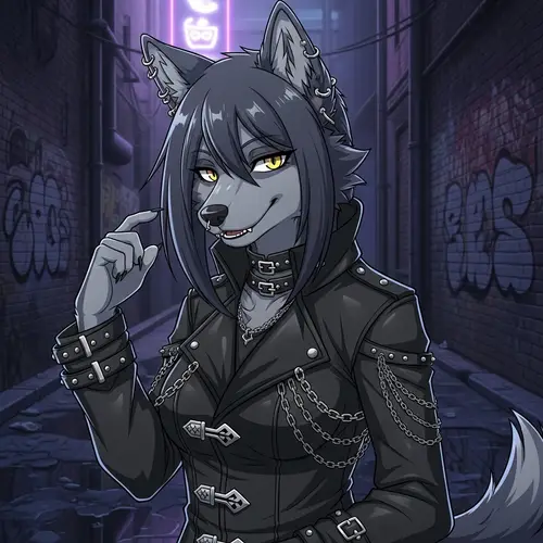 Dark Grey She-Wolf Anime Furry Fandom Character