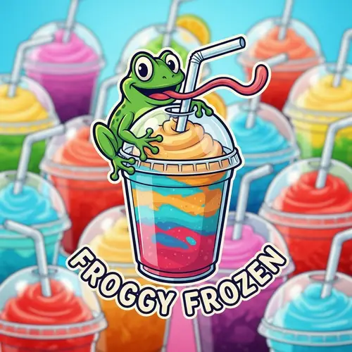 Vibrant Frozen Cocktail Logo - Fun Frogs & Colorful Drinks