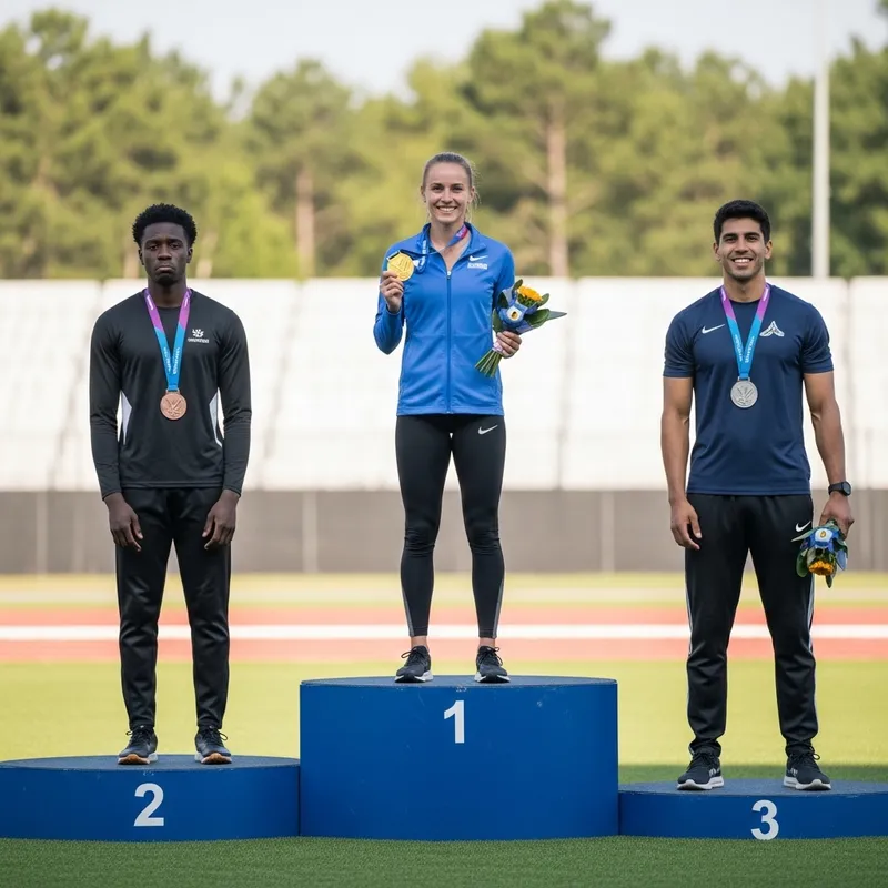 Happy Athletes on Podium Celebrating Medals - Victory Moments