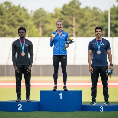 Podium Athletes Celebrating Medals - Sports Competition Winners