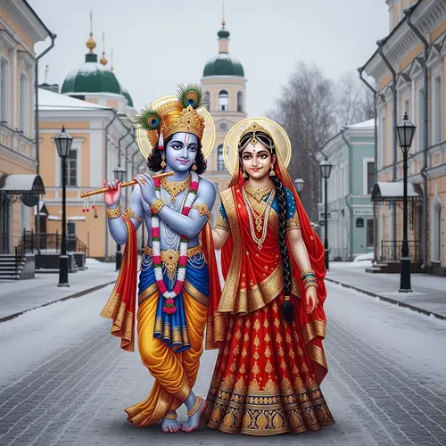 Radharani and Krishna Walking in Tomsk, Russia