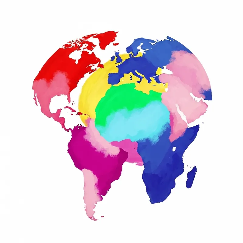 Colorful Alien Planet: Bold Landmasses in Red, Pink, Yellow & More