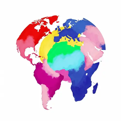 Abstract Alien Planet Art: Vibrant Landmasses on White Background