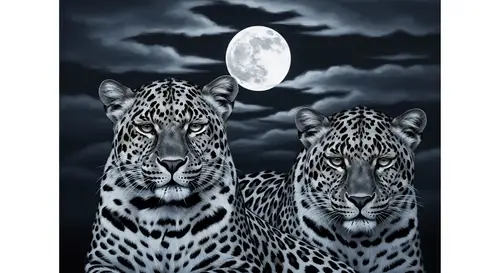 Majestic Leopards Artwork: Moonlit Beauty in Grey and Blue