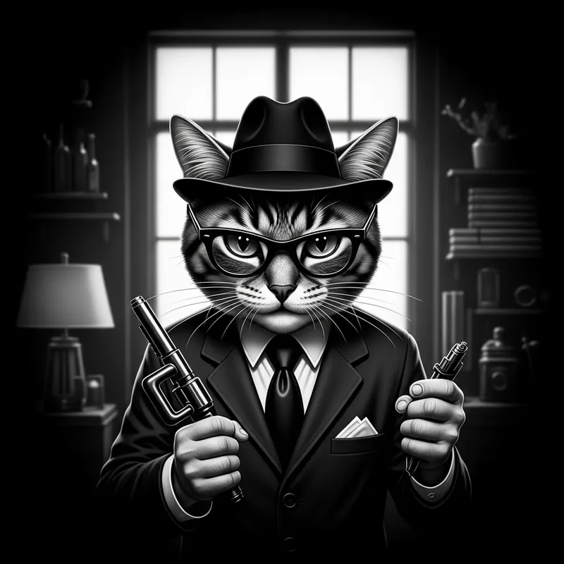 Sneaky Cat in High Contrast Film Noir Scene