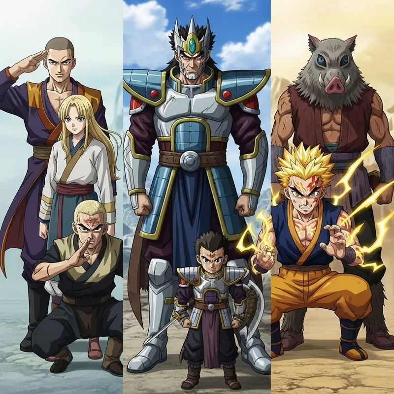 Levi, Armin, Vegeta, Trunks, Zenitzu, Inosuke - Epic Warrior Gathering