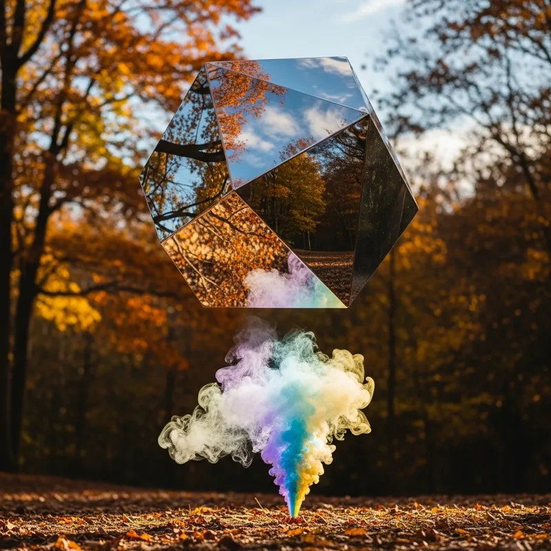 Fall Season Metal Geometric Object Reflection | Stunning Landscape