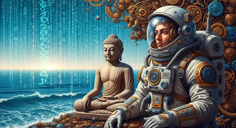 Clockwork Cyber Buddha Painting | Matrix Sea Meditation Clockwork Cyber Buddha Painting | Matrix Sea Meditation