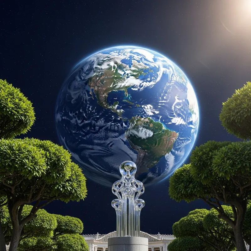 Serene Earth Illuminated in Radiant Light with Epcot Glass Statue