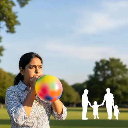 Woman Blowing Balloon Outdoors - Joyful Moments