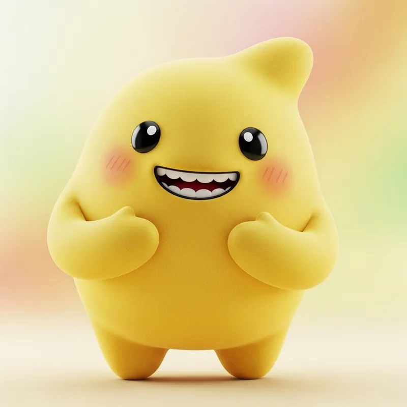 Cute Happy Yellow Character | Joyful & Shy Pose