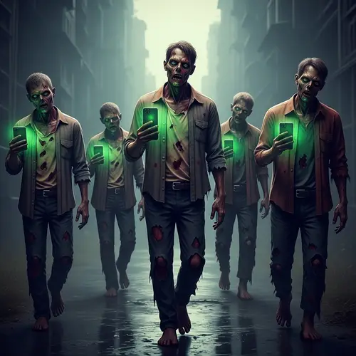 Supernatural Zombies Clutching Smartphone - Intriguing Contrast