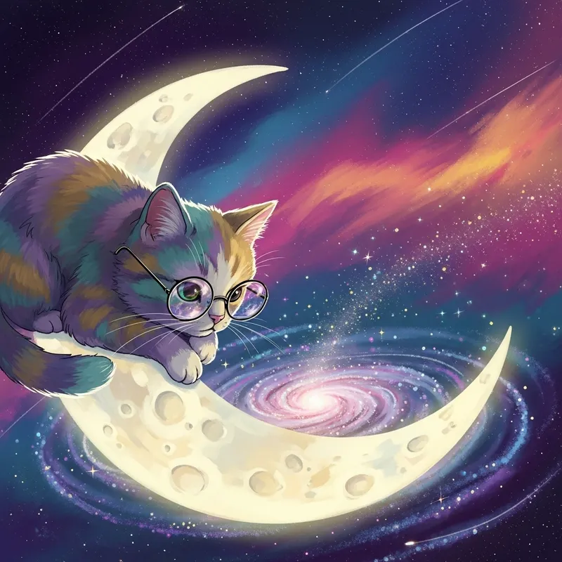 Whimsical Cat on the Moon - Dreamlike Digital Art Whimsical Cat on the Moon - Dreamlike Digital Art