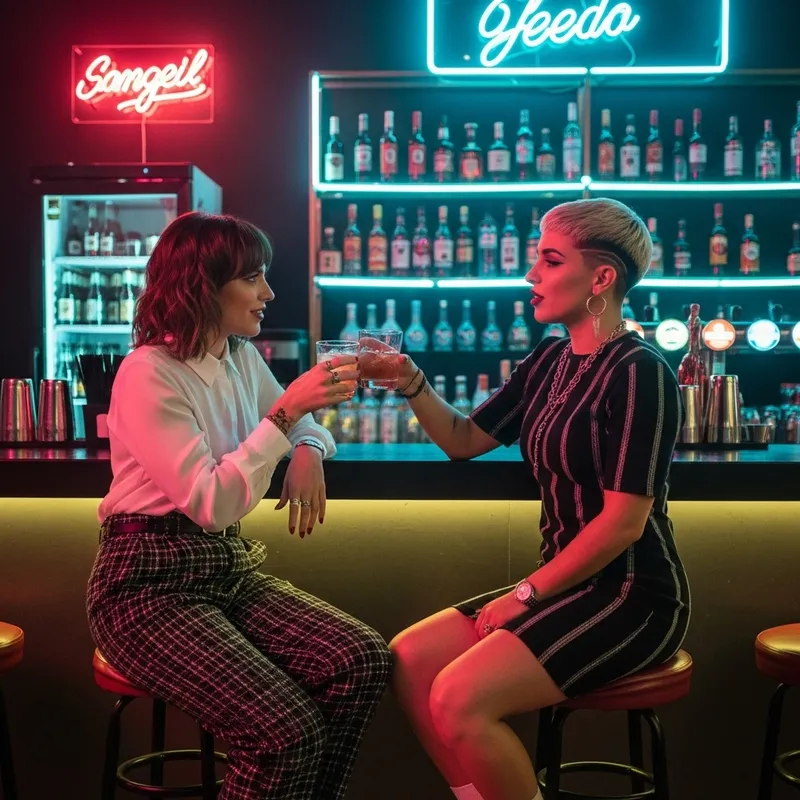 Harry Styles & Bad Gyal Having a Drink at a Lively Bar