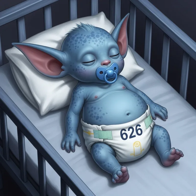 Experiment 626 Stitch Diapers Napping in Crib