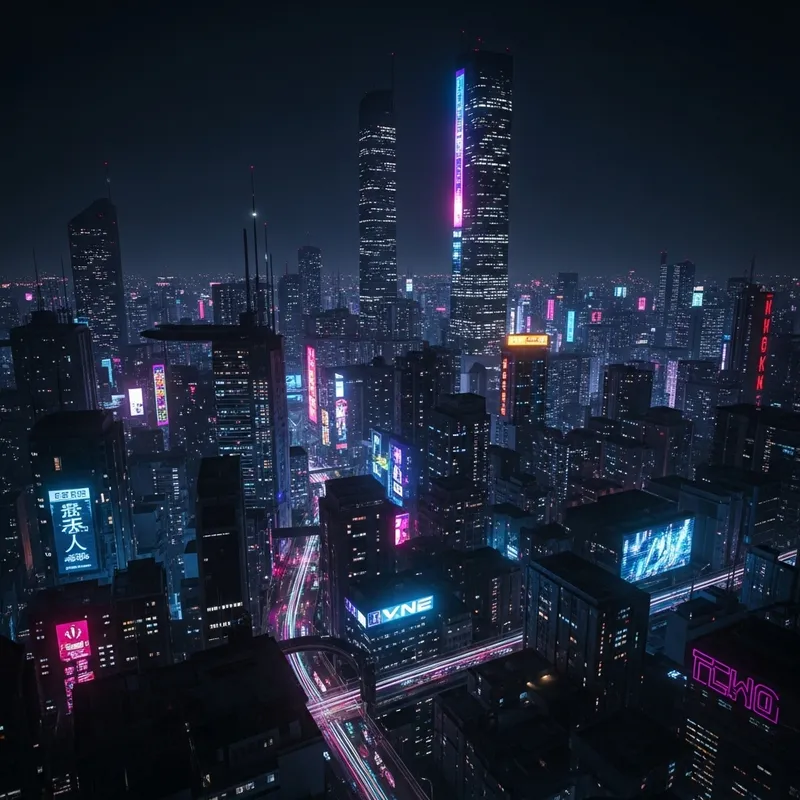 Futuristic Cyberpunk Cityscape with Vibrant Neon Lights