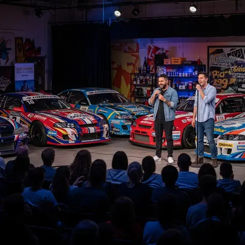 Diverse Stand-Up Comedy Show with Race Cars | Spectators and Comedy