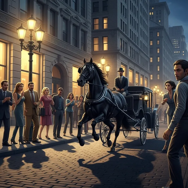 Black Horse Carriage Racing in Night City Black Horse Carriage Racing in Night City