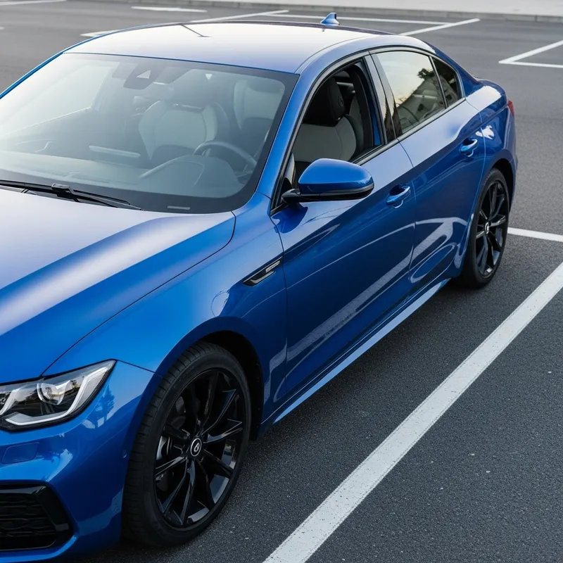 Modern Blue Car Parked Perfectly in Spotlight