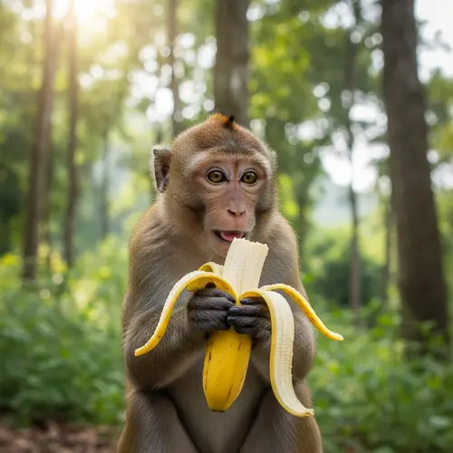 Monkey Eating Banana: Enjoying a Ripe Delight in the Forest