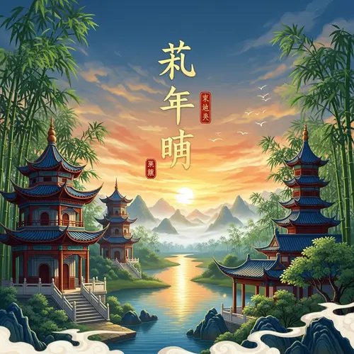 Serene Traditional Chinese Landscape Poster Design