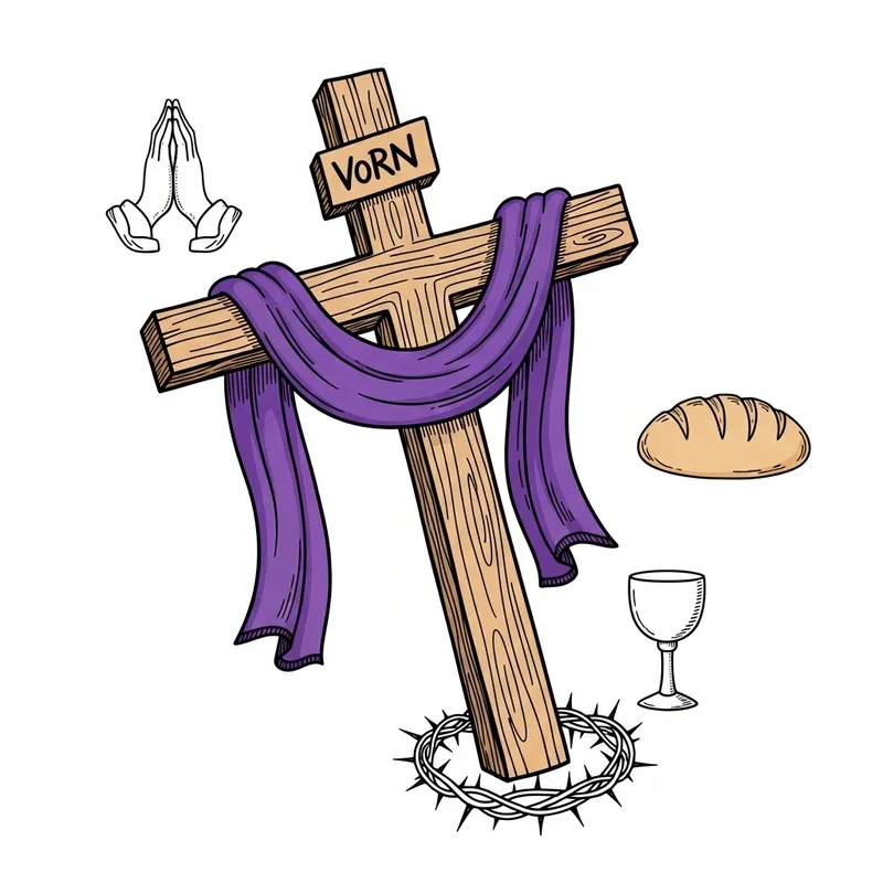 Symbols of Faith: Hand-Drawn Wooden Cross and Sacred Icons