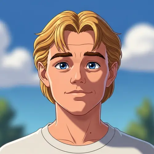 90's Cartoon Man with Blonde Hair & Blue Eyes