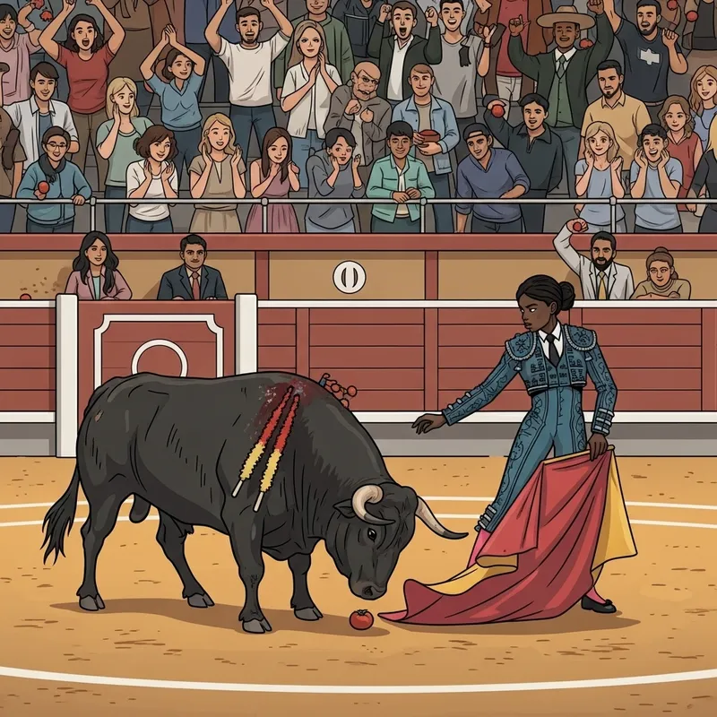 Exciting Bullfighting Arena: International Crowd & Elegant Matador