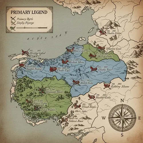 Map of Primary Battles and Territories in Fight for Independence